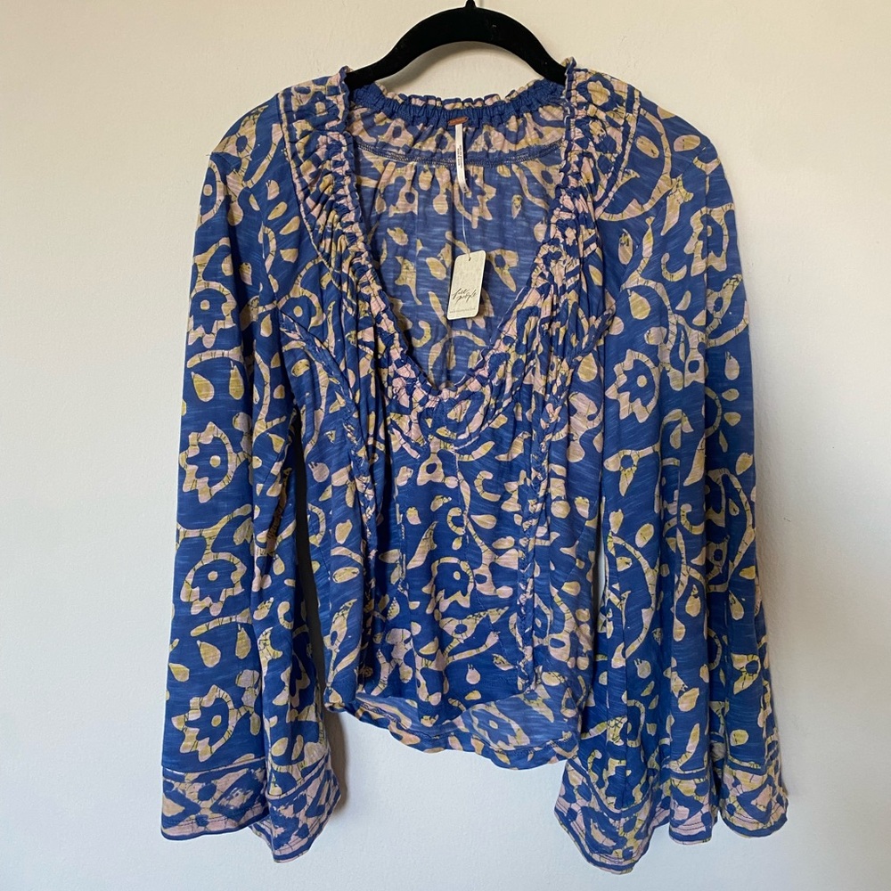 Free People Blue and Yellow Floral Top